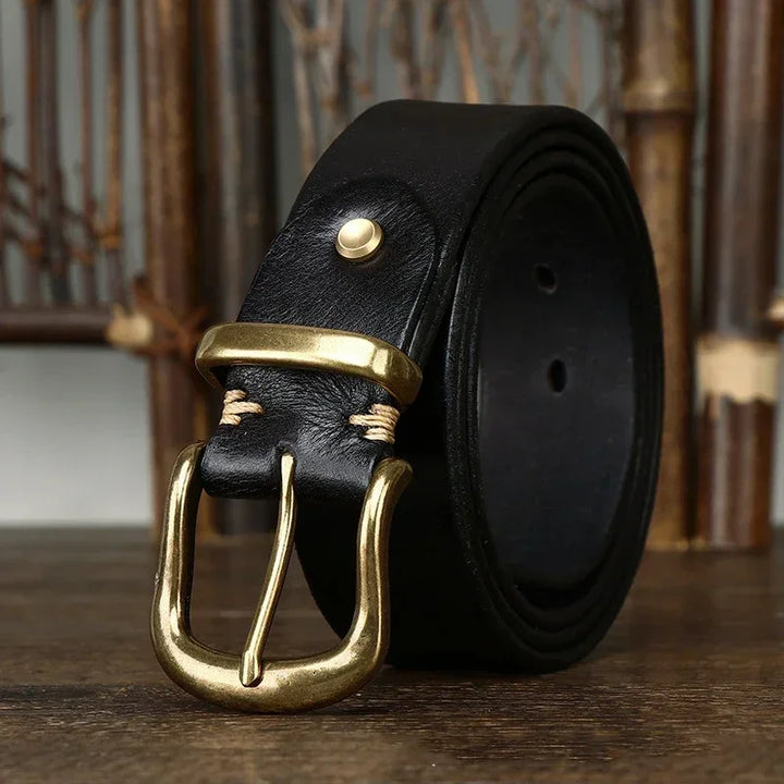 Genuine Leather Belt – Men's Brass Buckle Dress Belt | Verano