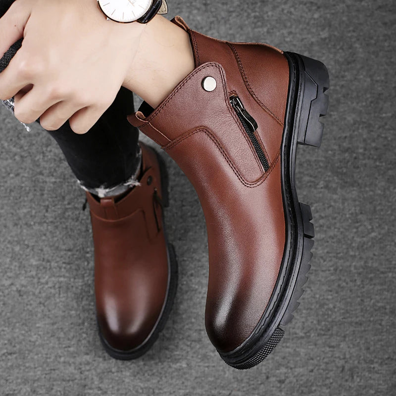 Men's Leather Boots with Side-Zip | Savonti
