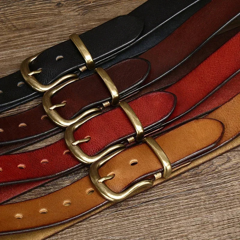 Genuine Leather Belt – Men's Brass Buckle Dress Belt | Verano