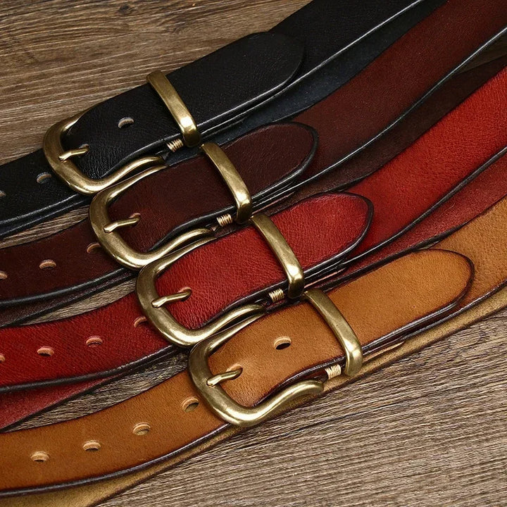 Genuine Leather Belt – Men's Brass Buckle Dress Belt | Verano