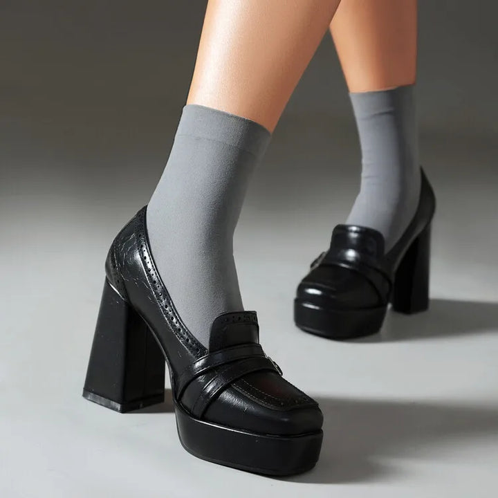 Women's Leather Block Heels with Buckle Strap | Savona