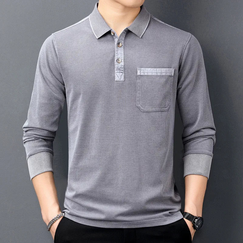 Men's Cotton Long Sleeve Polo with Chest Pocket | Savoni