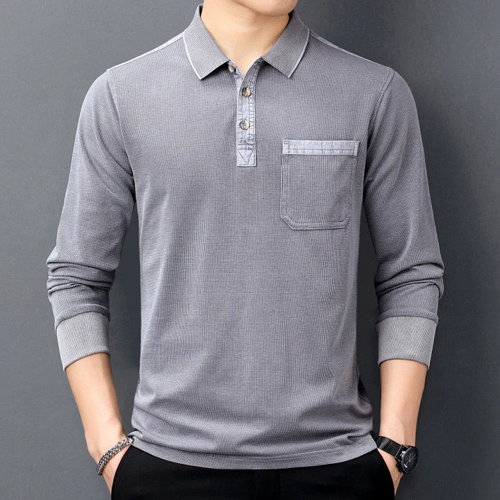 Men's Cotton Long Sleeve Polo with Chest Pocket | Savoni
