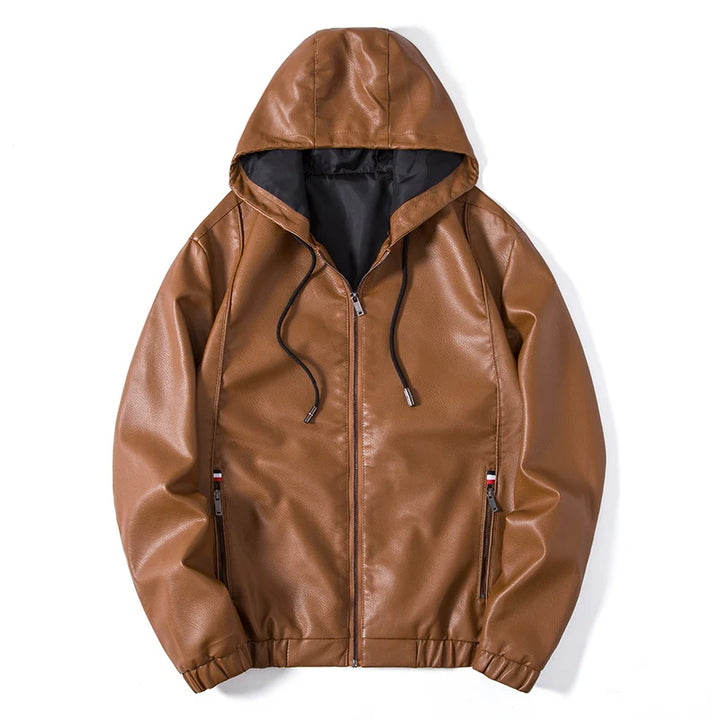 Savoni Leather Zip-Up Hooded Jacket