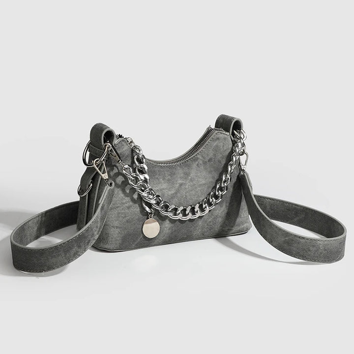 Women's Washed Denim Chain Shoulder Bag | Savona