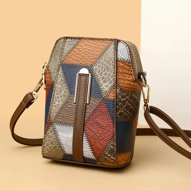 Avelia multicolor leather cell phone purse with front metal accent bar