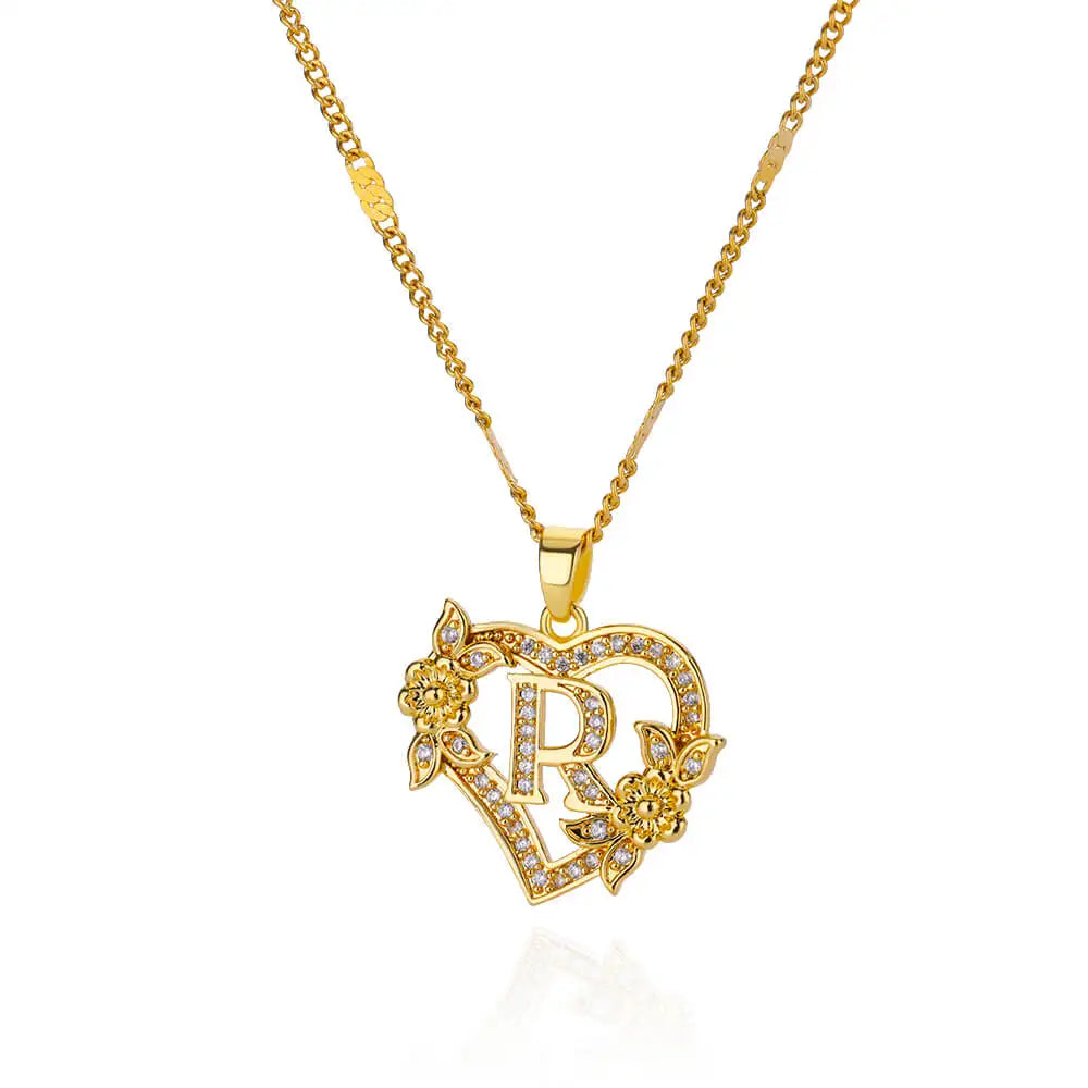 Savona Heart Pendant Initial Necklace with Pavé Stone Accents
