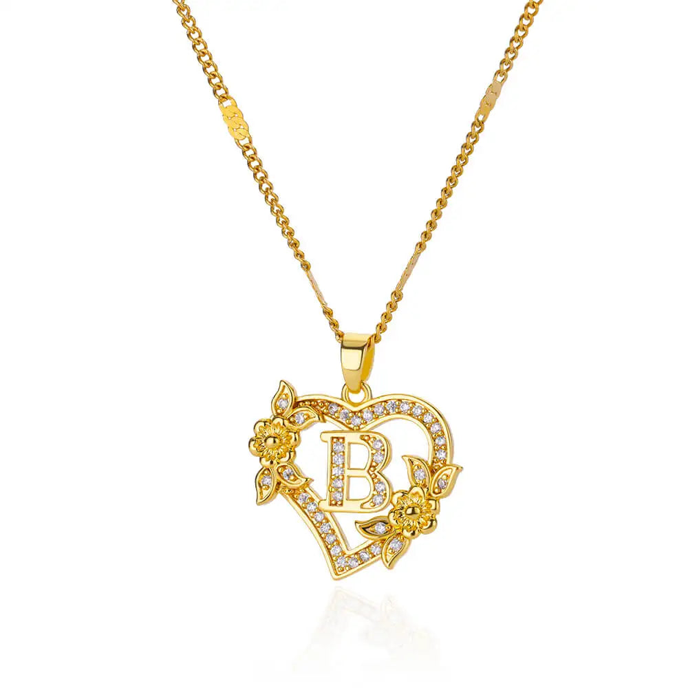 Savona Heart Pendant Initial Necklace with Pavé Stone Accents