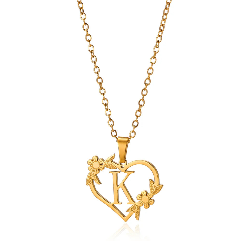 Savona Heart Pendant Initial Necklace with Pavé Stone Accents