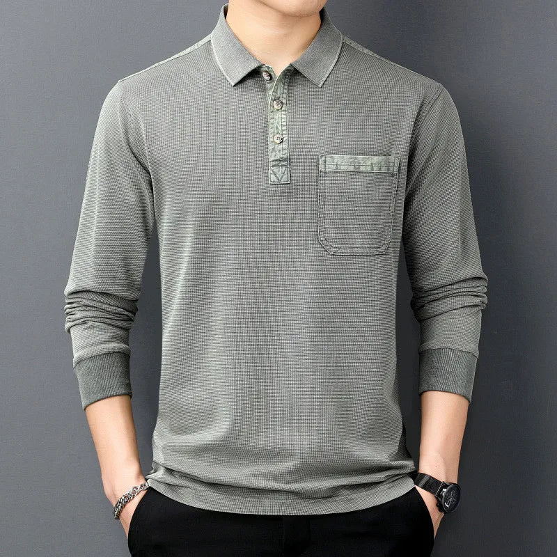 Men's Cotton Long Sleeve Polo with Chest Pocket | Savoni
