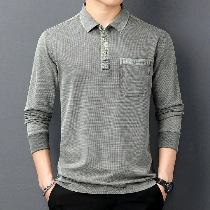 Men's Cotton Long Sleeve Polo with Chest Pocket | Savoni