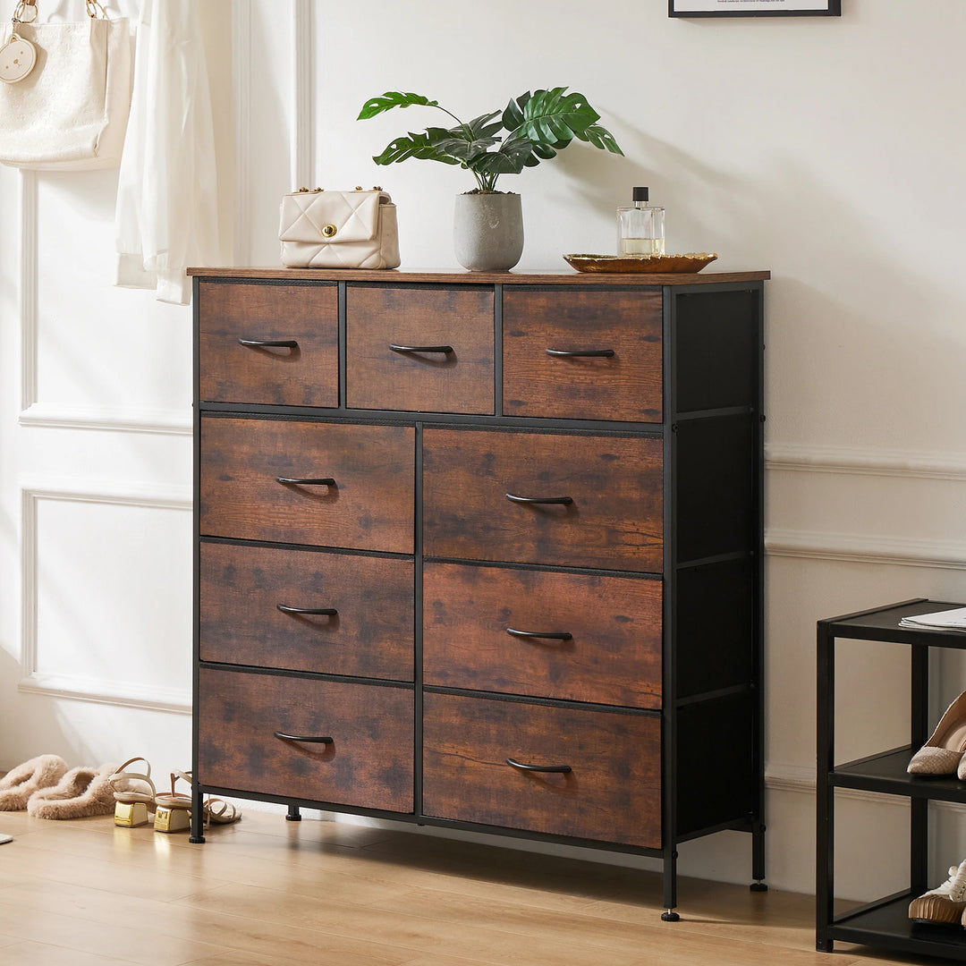 9-Drawer Storage Dresser – Rustic Wood & Steel Frame | Aubrey