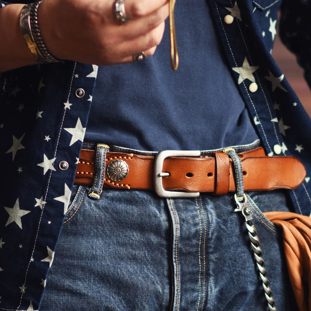 Western Leather Belt – Men's Hand-Stitched Cowskin Belt