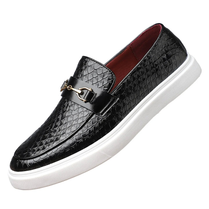 Savino Men's Croc-Embossed Leather Loafers with Gold Horsebit