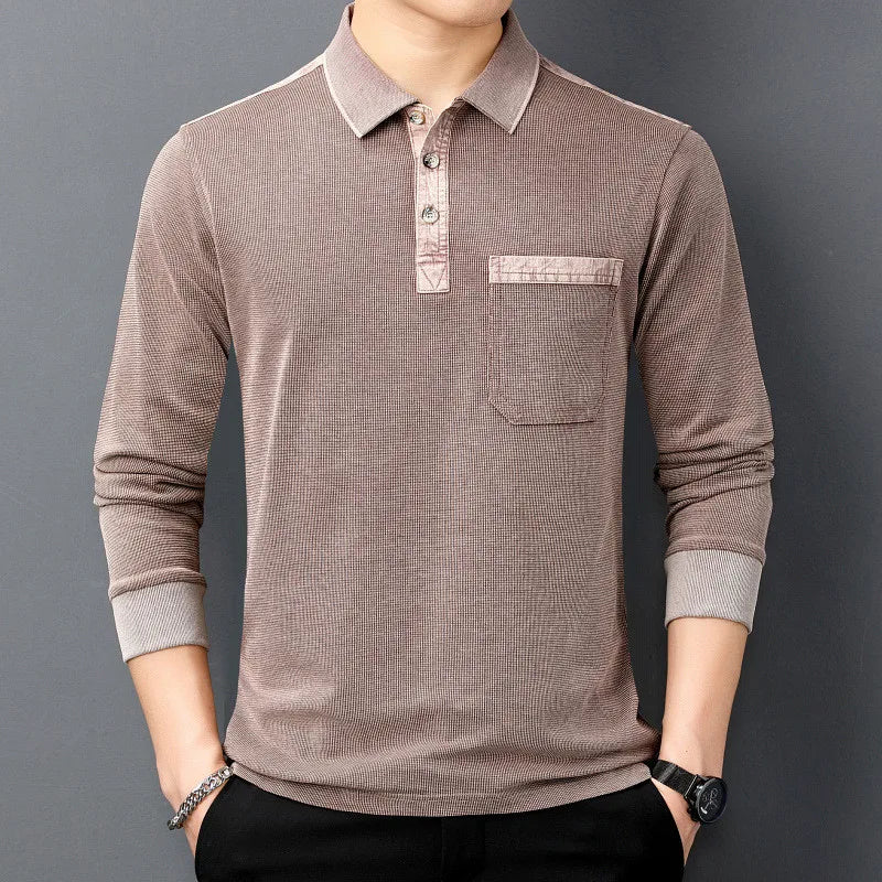 Men's Cotton Long Sleeve Polo with Chest Pocket | Savoni