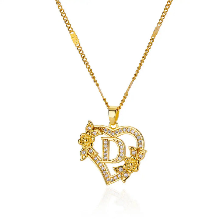 Savona Heart Pendant Initial Necklace with Pavé Stone Accents