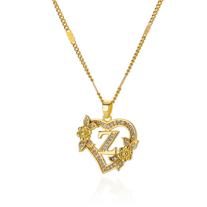 Savona Heart Pendant Initial Necklace with Pavé Stone Accents