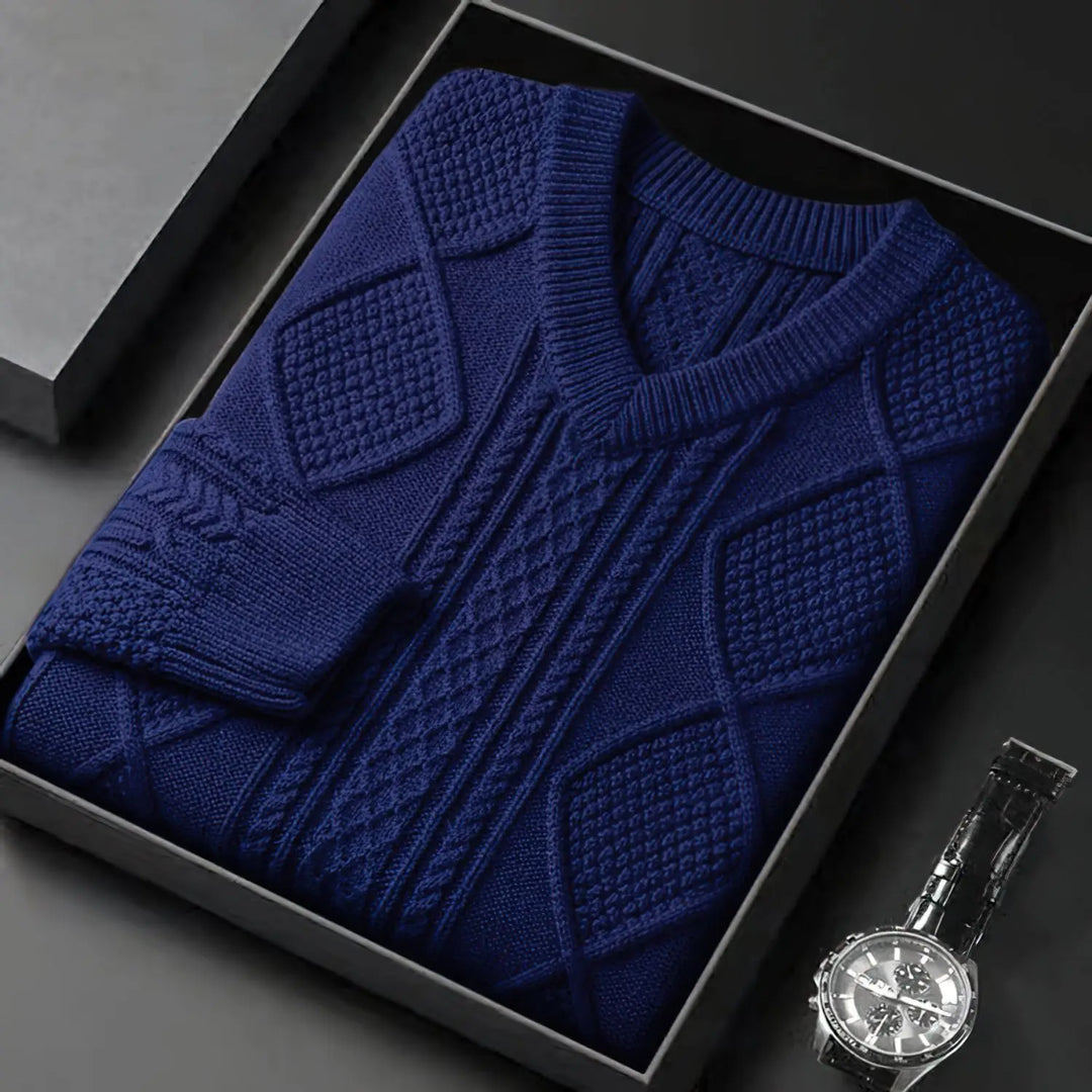 Cable Knit V-Neck Sweater – Men's Wool Pullover | Savoni