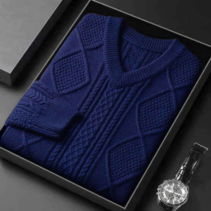 Cable Knit V-Neck Sweater – Men's Wool Pullover | Savoni