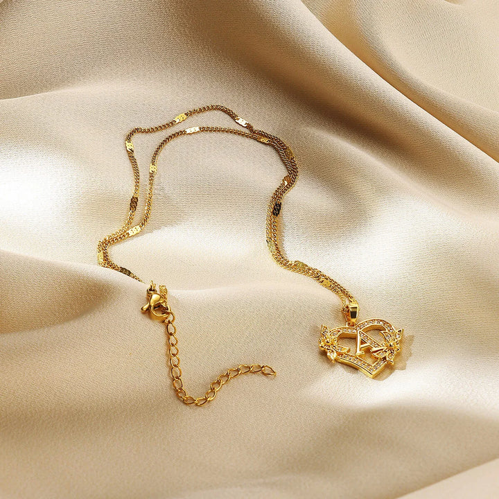 Savona Heart Pendant Initial Necklace with Pavé Stone Accents