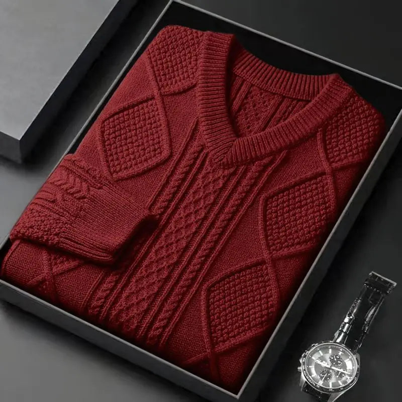 Cable Knit V-Neck Sweater – Men's Wool Pullover | Savoni