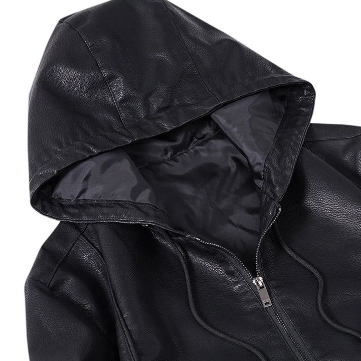 Savoni Leather Zip-Up Hooded Jacket