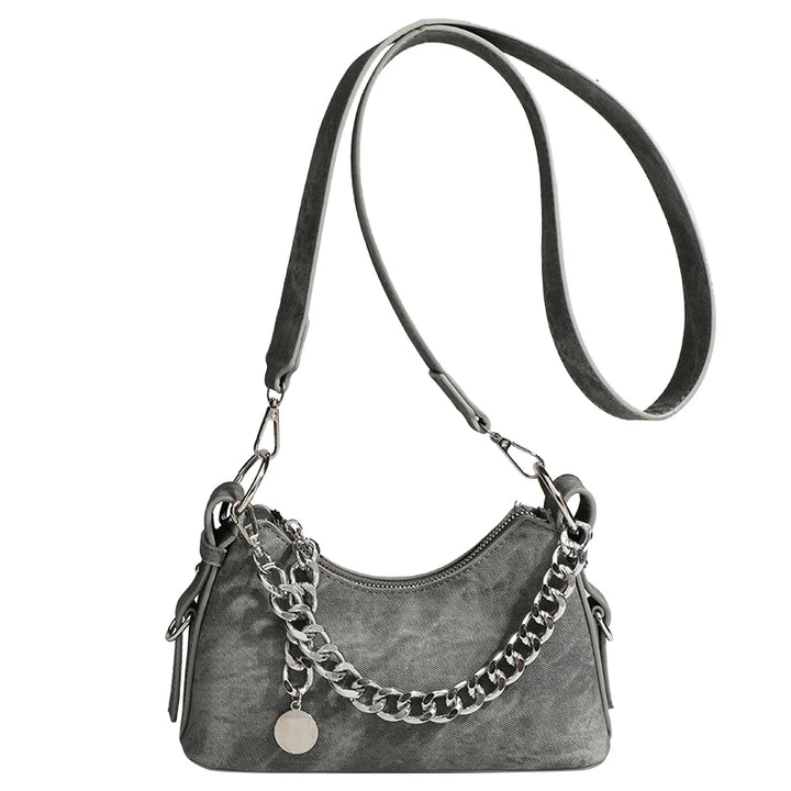 Women's Washed Denim Chain Shoulder Bag | Savona
