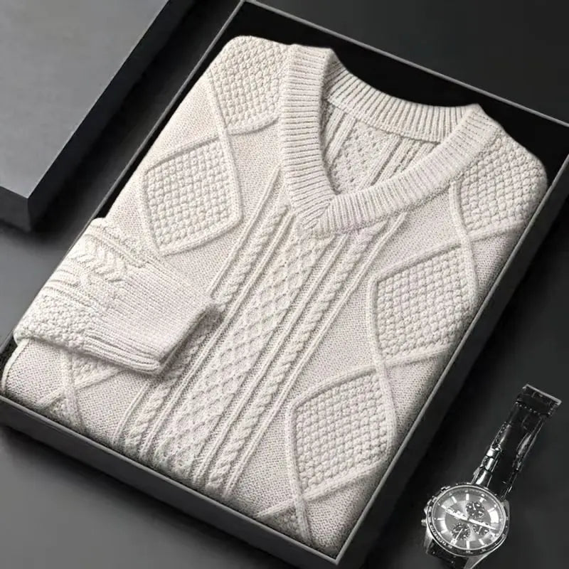Cable Knit V-Neck Sweater – Men's Wool Pullover | Savoni