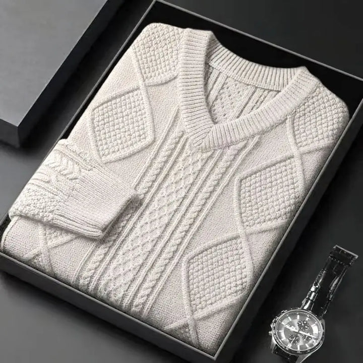 Cable Knit V-Neck Sweater – Men's Wool Pullover | Savoni
