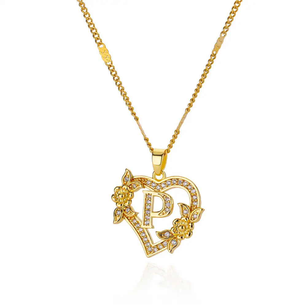 Savona Heart Pendant Initial Necklace with Pavé Stone Accents