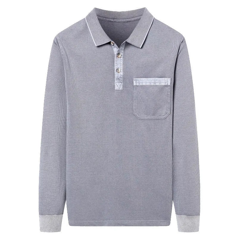 Men's Cotton Long Sleeve Polo with Chest Pocket | Savoni