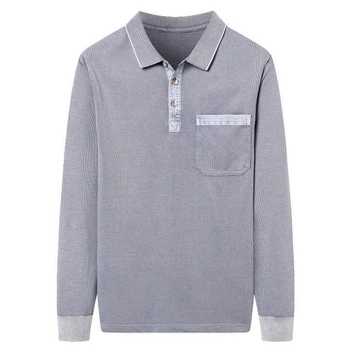 Men's Cotton Long Sleeve Polo with Chest Pocket | Savoni