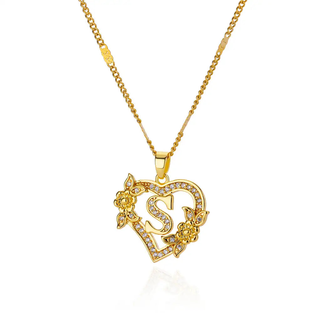 Savona Heart Pendant Initial Necklace with Pavé Stone Accents