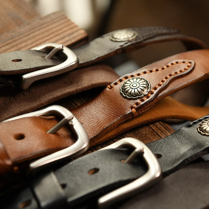 Western Leather Belt – Men's Hand-Stitched Cowskin Belt