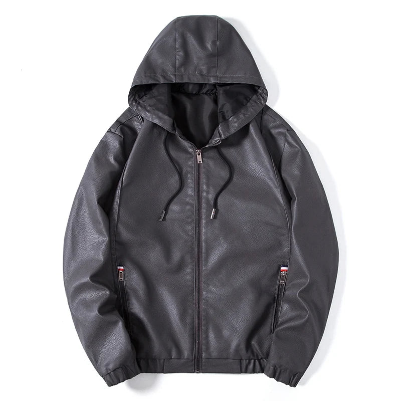 Savoni Leather Zip-Up Hooded Jacket