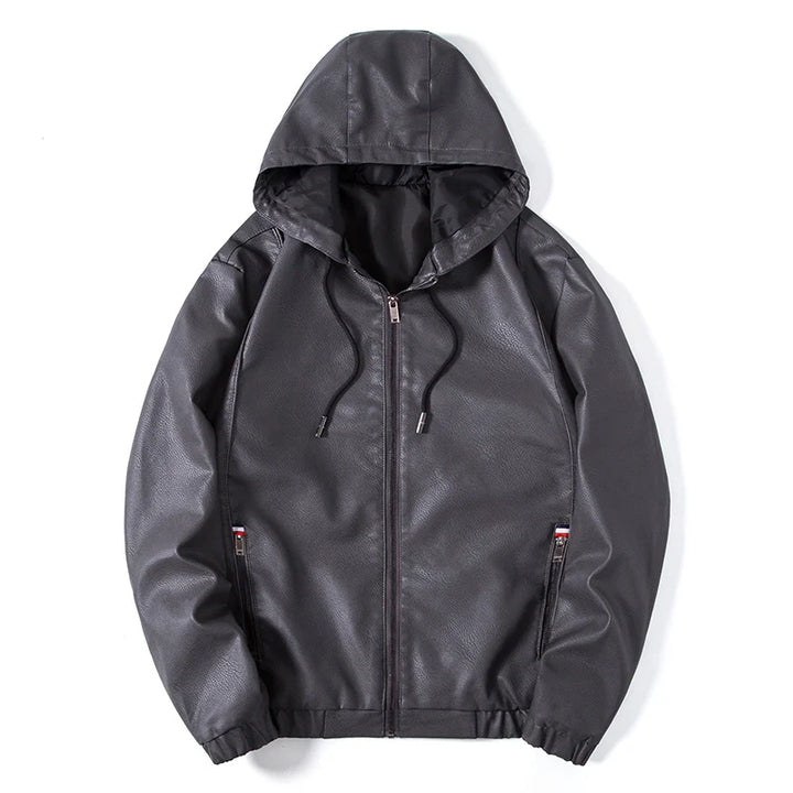 Savoni Leather Zip-Up Hooded Jacket