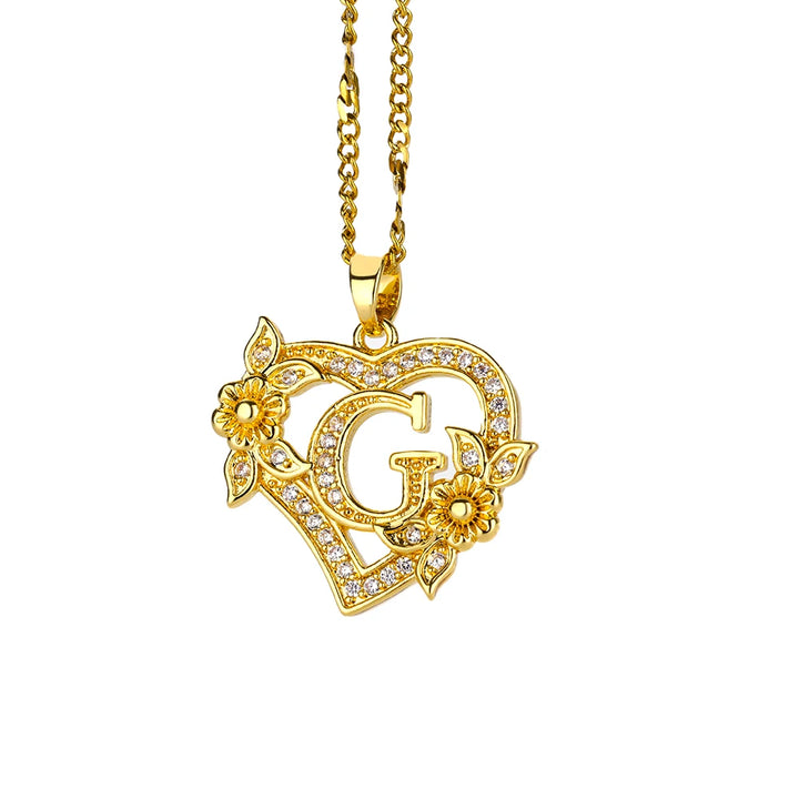 Savona Heart Pendant Initial Necklace with Pavé Stone Accents