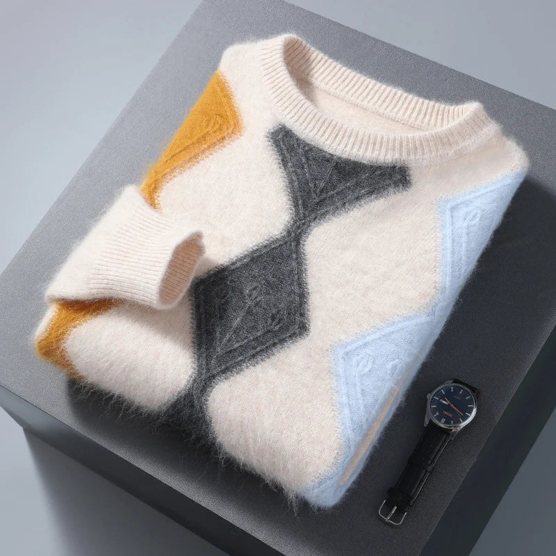 Men's Cashmere Argyle Sweater with Ribbed Cuffs | Savonti