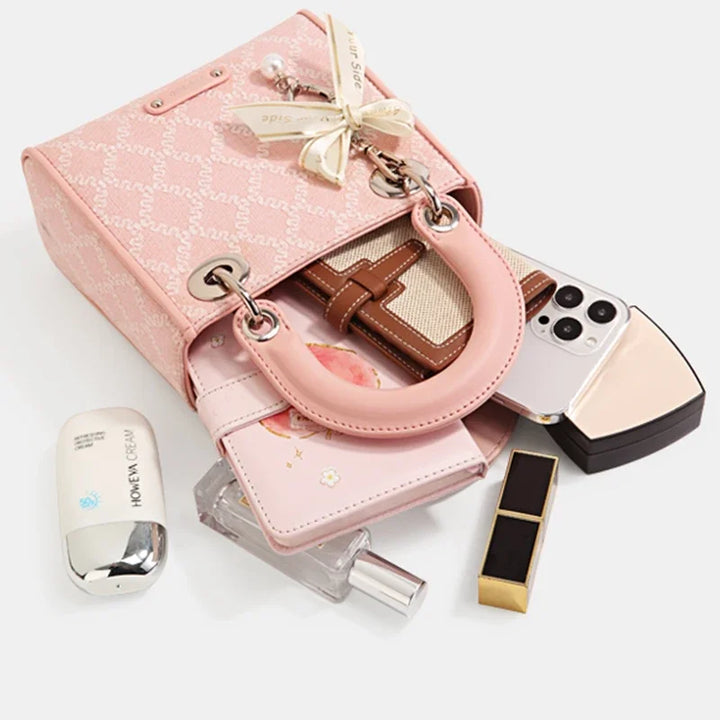 Jacquard Bow Handbag – Women's Pearl Accent Bag | Clarisse