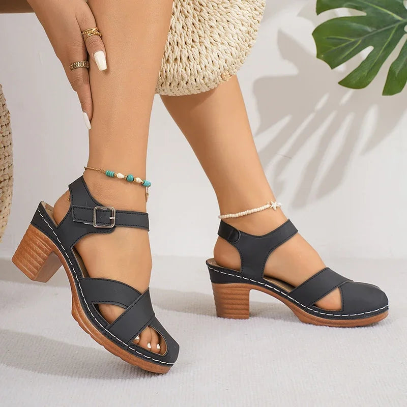 Block Heel Sandals – Women's Open Toe Ankle Strap Heels | Savona