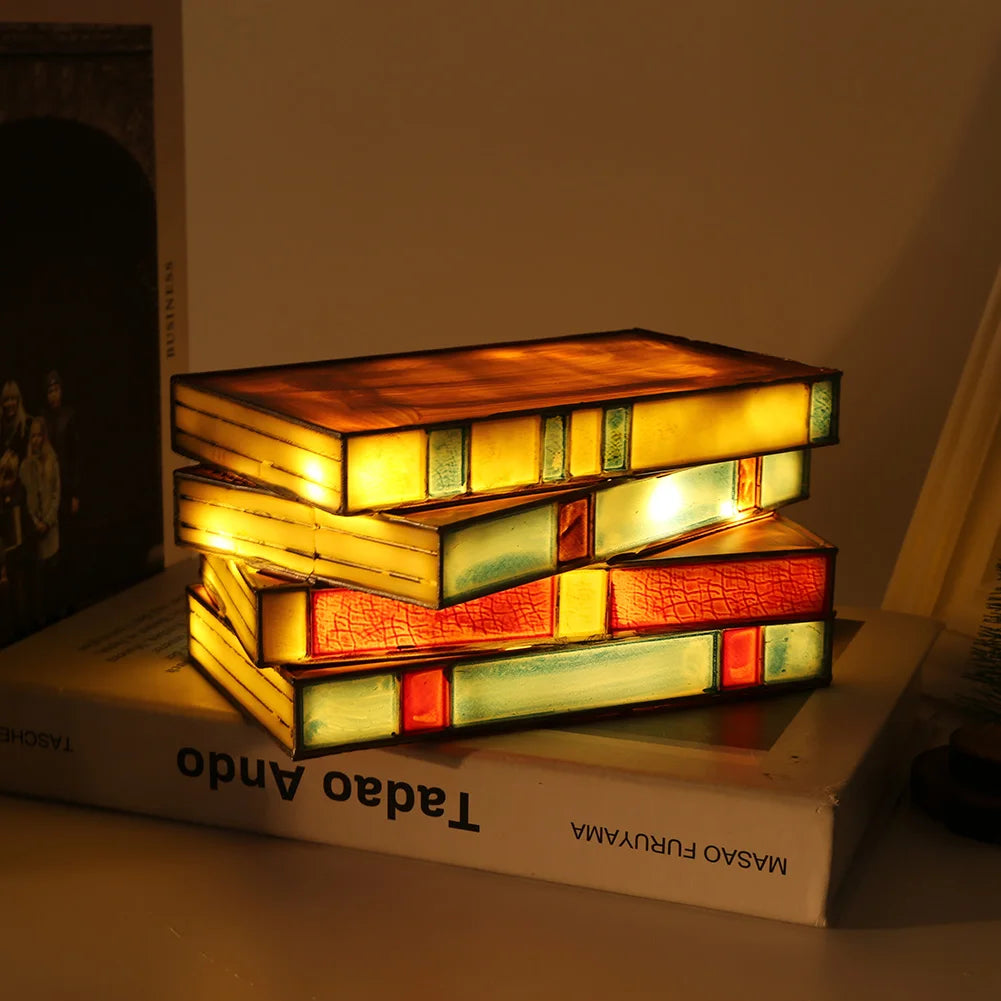 Stained Glass Book Night Light – Ambient Lamp for Book Lovers