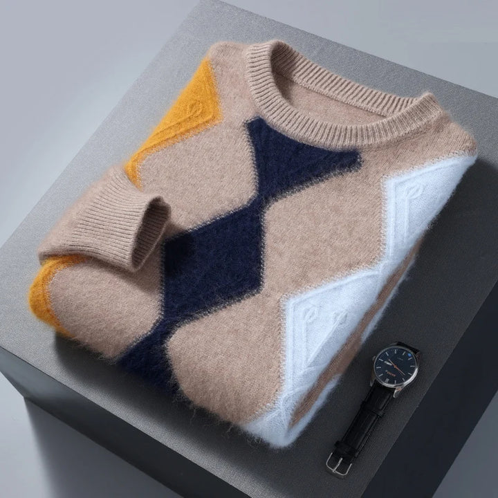 Men's Cashmere Argyle Sweater with Ribbed Cuffs | Savonti