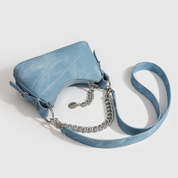 Women's Washed Denim Chain Shoulder Bag | Savona
