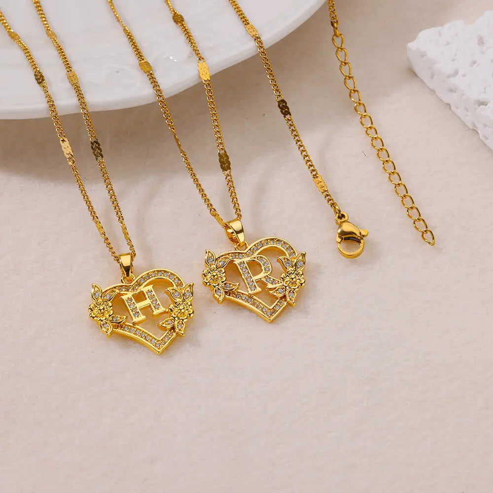 Savona Heart Pendant Initial Necklace with Pavé Stone Accents