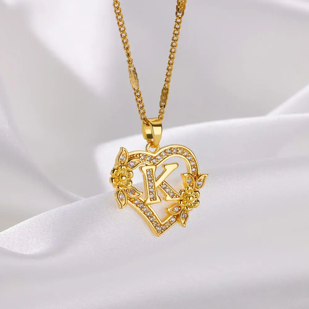 Savona Heart Pendant Initial Necklace with Pavé Stone Accents
