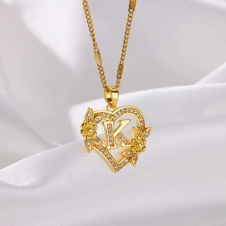 Savona Heart Pendant Initial Necklace with Pavé Stone Accents