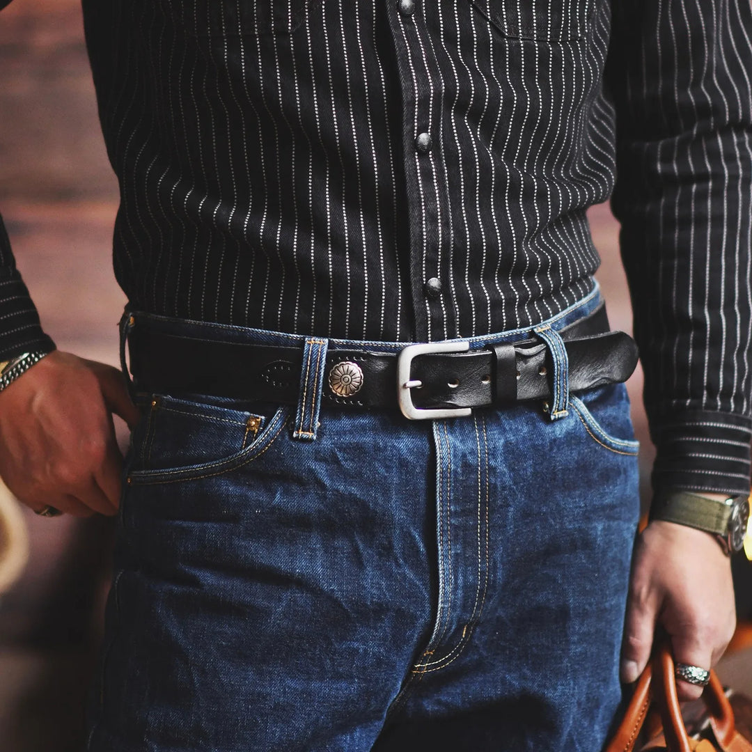 Western Leather Belt – Men's Hand-Stitched Cowskin Belt