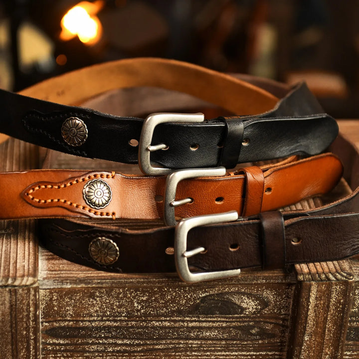 Western Leather Belt – Men's Hand-Stitched Cowskin Belt