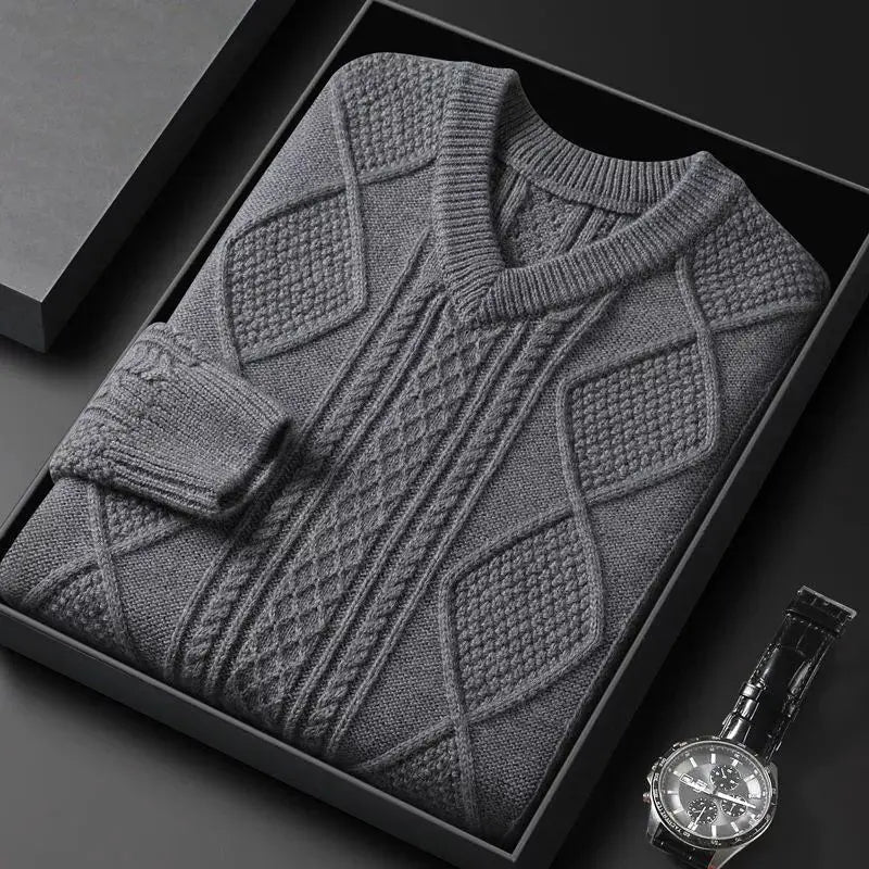 Cable Knit V-Neck Sweater – Men's Wool Pullover | Savoni