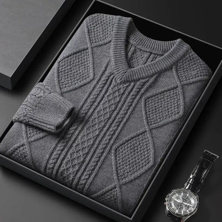 Cable Knit V-Neck Sweater – Men's Wool Pullover | Savoni